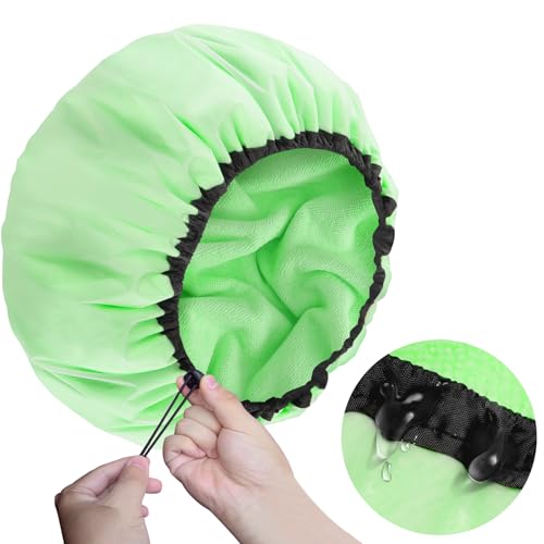 Sheomern Adjustable Shower Cap with Terry Cloth Lining, Dual Waterproof Shower Cap Reusable for Women Men Large Hair Cap for Shower Double Layer Soft Bath Cap for Braids, Long Hair, Locs, Dreadlocks