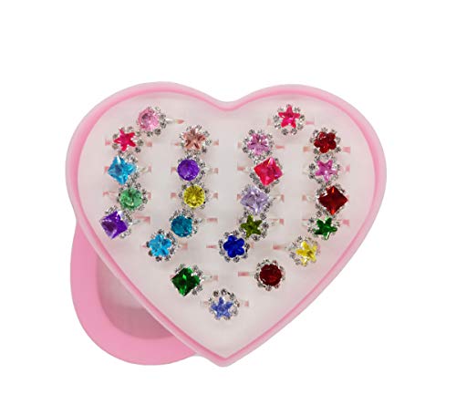MIYIZOM Little Girl Girls Crystal Adjustable Rings, Princess Jewelry Finger Rings with Heart