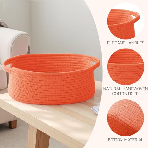 Image of JMvicyroam Small Woven Basket, Empty Gift Basket, Orange /3 Pack | Small Gift Basket, Cotton Rope, 12 x 8 x 17 in, Handles, Includes Ribbon and Bag, Birthday Gift Basket