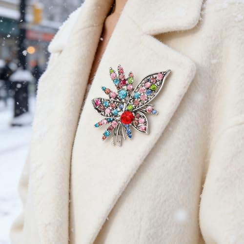 Image of Rhinestone Sunflower Brooch Pin for Women Red Black Purple Large Flower Broochs Snowflake Brooch Marquise Wreath Brooches Jewelry