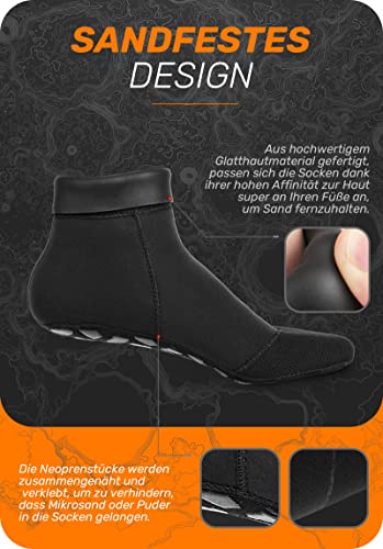 CAPAS Wasserdichte Neopren Socken, 2 mm, für Strand, Volleyball, Sanddichte Socken, Neoprenanzug, Schnorchelsocken, hält warm für Männer (DE/NL/SE/PL, Alphanumerisch, L, Regular, Regular, Schwarz)