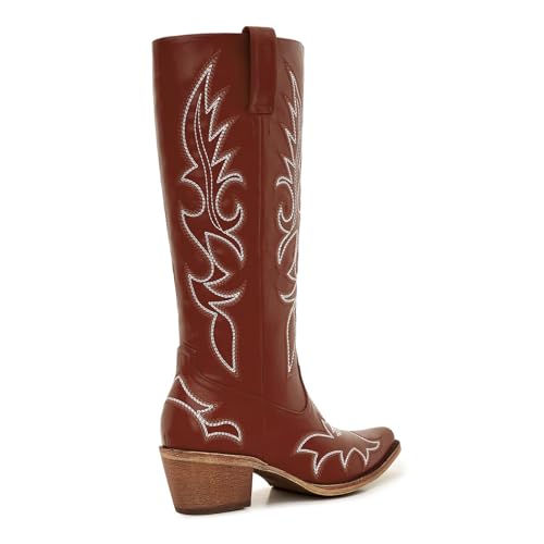 Image of Uillnoodu Women's Turquoise Cowgirl Boots - Wide Calf Mid Calf Western Boots Plus Size Embroidered Cowboy Style with Block Heel