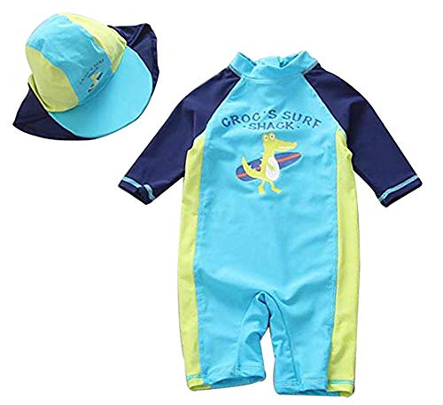 Baby Toddler Boys One Pieces Swimsuit Set Swimwear Shark Bathing Suit Rash Guards with Hat UPF 50+(Blue, 9-18 Months)