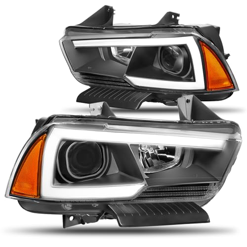 CAAP DRIVEN Pair of 3D LED DRL Projector Headlights Compatible with 2011-2014 Dodge Charger CAAP-DCH11-LB-BKAM-HL