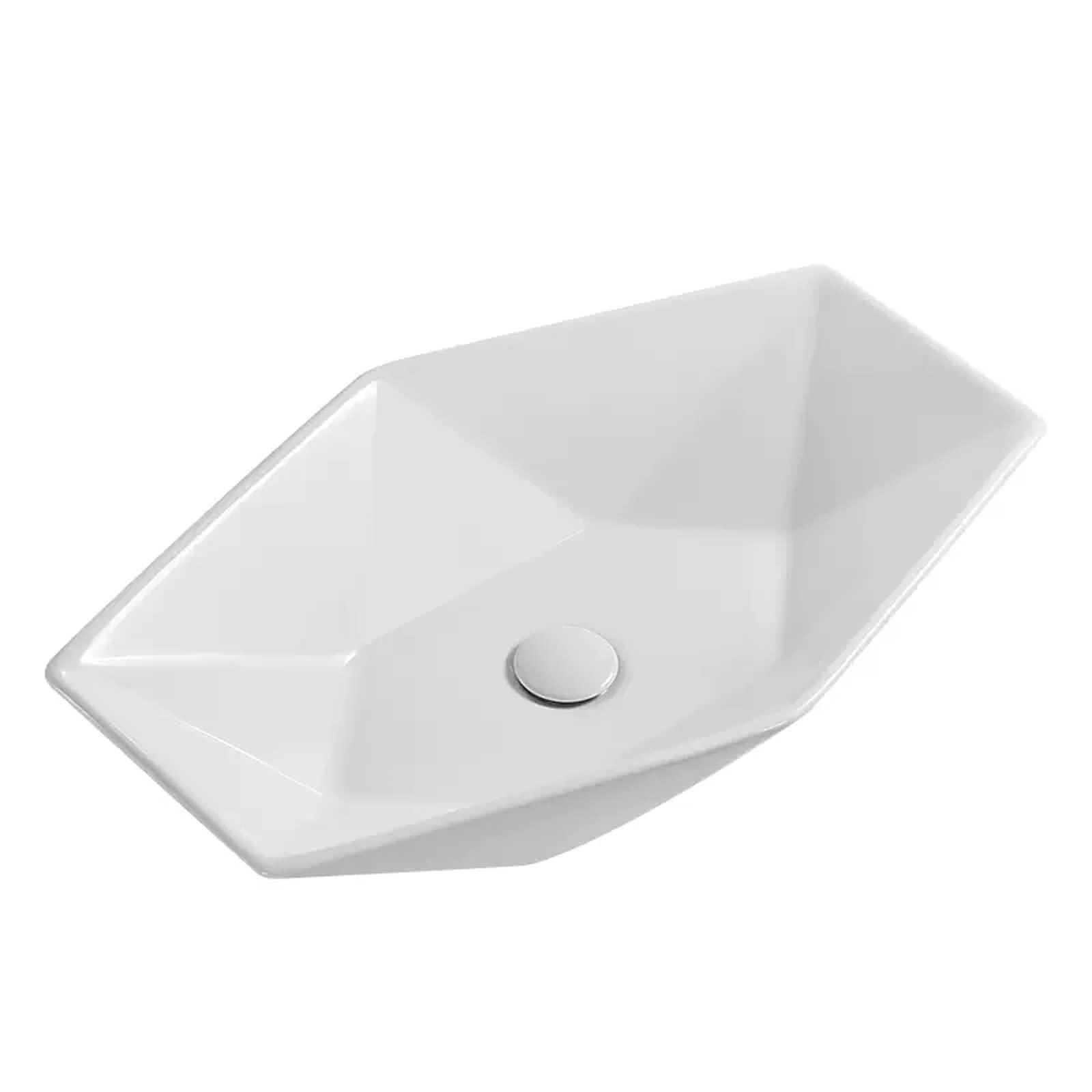 CWCQGH Bathroom Vessel Sink Bathroom Vessel Sink with Pop Up Drain Above Counter Porcelain Ceramic Bathroom Vessel Vanity Sink Hotel Lavatory, White Vessel Sink (57cm)