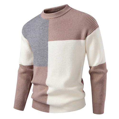 Mens Crew Neck Pullover Sweater Casual Long Sleeve Color Block Knitted Winter Fashion Thermal Sweaters Top