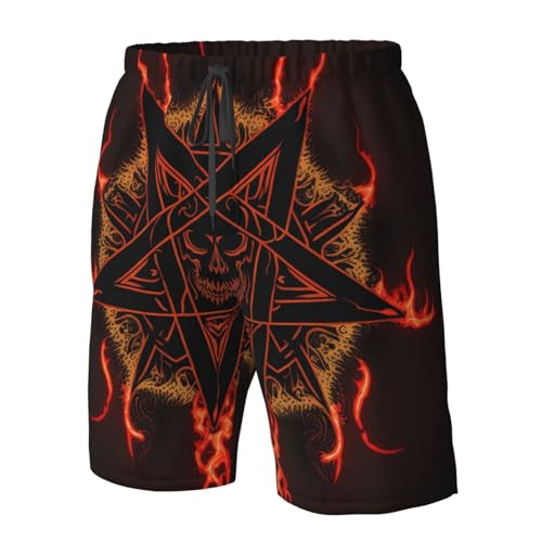 Demon Pentagram Satan Flame Dark Mens Swim Trunks Swim Board for Teen Shorts Surf Swimming Beach Trunks X-Large White3