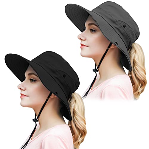 Chapeau de soleil d'été pour femme avec protection UV et large bord pliable pour safari et pêche - noir - Taille unique Cover