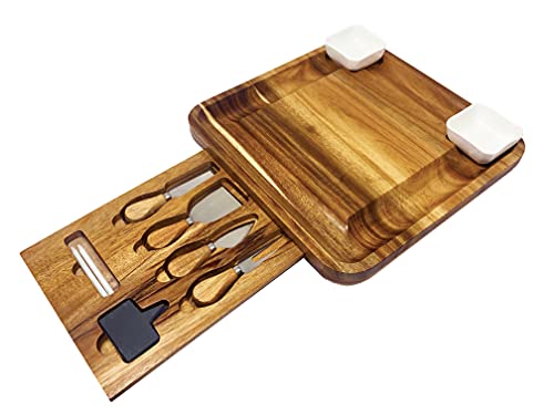 Exclusive Special URBAN VII Cheese Board and Knife Set, Natural Acacia Wood Charcuterie Board with 2 Ceramic Bowls, Cheese Knife Set of 4, Chalk, & Cheese Labels, 13 x 13 x 1.5 inches Exclusive Discount 60% Price URBAN VII Cheese Board and Knife Set, Natural Acacia Wood Charcuterie Board with 2 Ceramic Bowls, Cheese Knife Set of 4, Chalk, & Cheese Labels, 13 x 13 x 1.5 inches