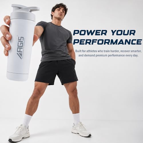 Image of AGIS Bottom's Up Premium Stainless Steel Shaker Bottle 700ml - Leak-proof mixer with bottom opener for easy cleaning. Rust-resistant, odor-free, BPA-free, dishwasher safe for gym & daily use. (White)
