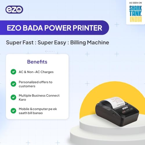 Image of EZO 58mm 2 Inch Printer + Software Subscription Direct Thermal Billing Machine with USB & Bluetooth Connectivity and Rechargeable Battery, Includes 5 Rolls & QR Review Standy (60 Months Software)
