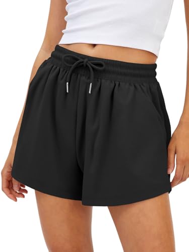 SOFIA'S CHOICE Womens Sweat Shorts Trendy Casual Athletic Running Summer Vacation Outfits Comfy 2026 Fashion Workout Clothing Black Large