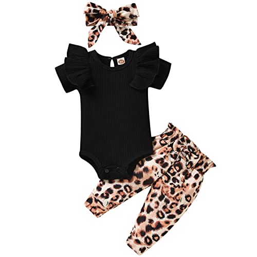 Image of Unutiylo Preemie Newborn Baby Girls Clothes Ribbed Romper Bodysuit Pants Set Ruffle Spring Summer Outfits