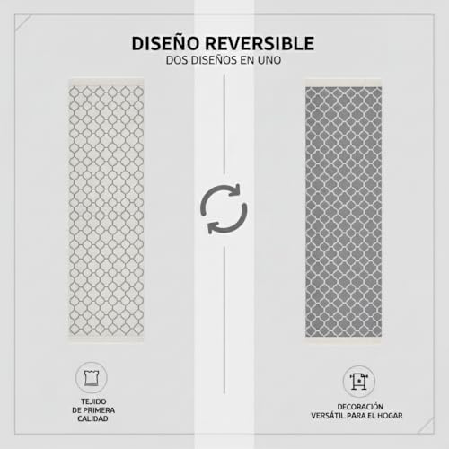 Alfombra de Pasillo Antidesgaste Boho Kelim Gris Blanco 80x150 4