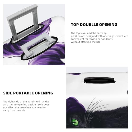 Black Cat Wearing Purple Witch Hat Elastic Travel Luggage Covers Dustproof Scratch-Resistant Suitcase Protector Fit 22-24 Inch3