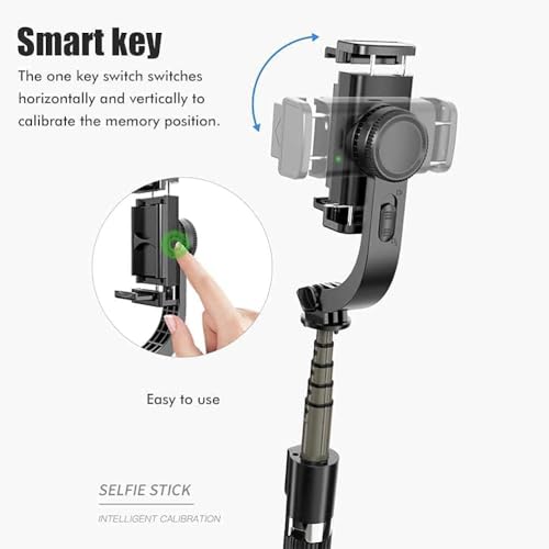 Image of Q08 Mini Gimbal Anti-Shake 1-Axis STABILIZER Extendable Selfie Stick Tripod, Wireless Remote for Smartphone, Black