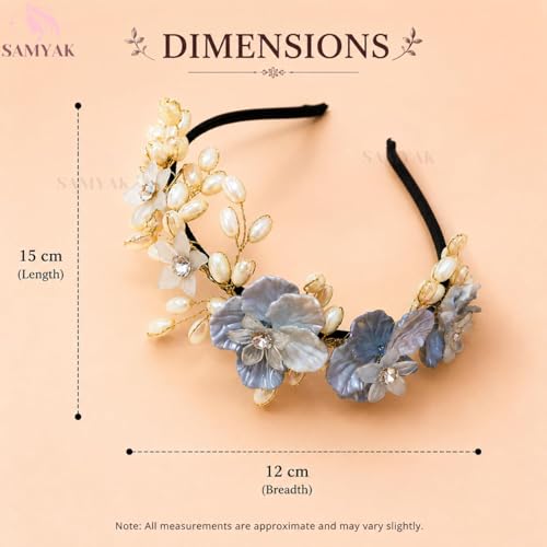 Image of Samyak Pearl & Crystal Hair Band Accessories For Women & Girls, Stylish Tiara Headband For Wedding Party Juda Bun Fashion For Bridal Hair Decoration Accessory