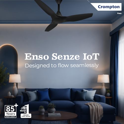 Image of Crompton New SilentPro Enso Senze 1200mm iOT BLDC Ceiling Fan | Premium Design | Wi-Fi, Bluetooth & Remote | Alexa & Ok Google |2x Low Noise |~50% Energy Savings | 4 Year Brand Warranty | Matte Black