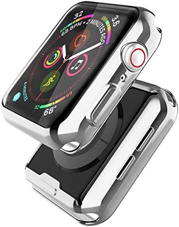 [2 Pack] Misxi Silver Case Compatible with Apple Watch SE/Series 6 / Series 5 / Series 4 Screen Protector 40mm, 2020 New iWatch Cover TPU Overall Protective Case (1 Silver+1 Transparent)