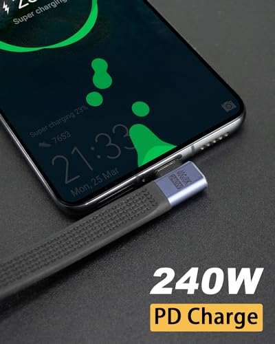 Image of Poyiccot Flat Short USB C Extension Cable 5inch, 240W Right Angle USB C Male to Female Cable, 40Gbps USB 4.0 Type C Extender Cable 8K Video for Thunderbolt 4, External SSD, Docking
