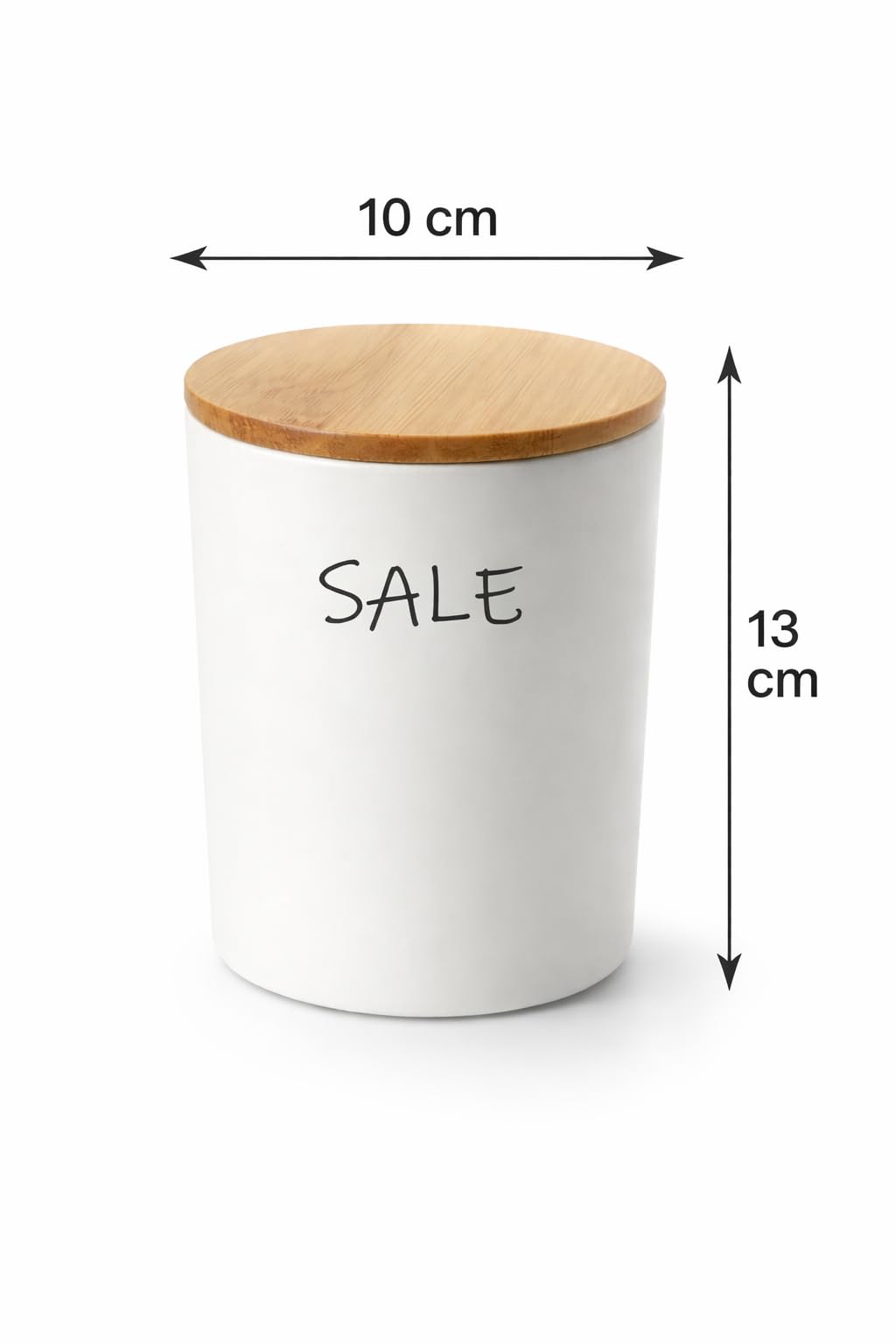 Set 3 Barattoli Ceramica Sale Zucchero Caffè con Tappo in Legno – Contenitori Cucina Ermetici Bianchi Stile Shabby – 10x13 cm