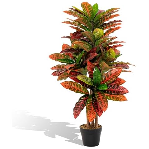 COSTWAY 100cm Artificial Croton Plant with Variegated Leaves Cover