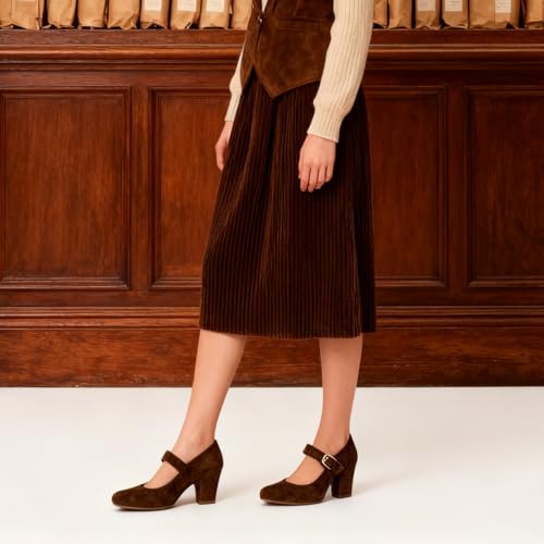 Image of SHODENSE Women Vintage Chunky High Heel Mary Jane Shoes Round Closed Toe Ankle Strap Dress Sandals 3 inch Block Heels Mary Jane Lolita Pumps Two-Toned Patchwork Buckle Office Lady Wedding Retro 4-11 M US