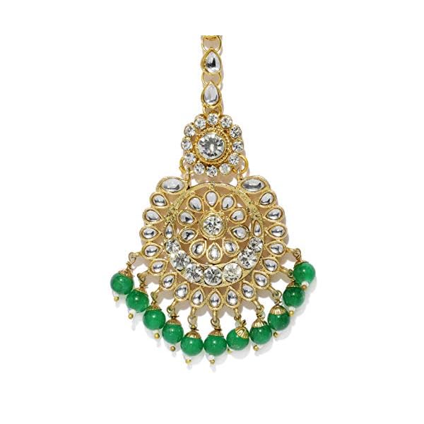 Zaveri Pearls Gold Tone Dazzling Kundan & Green Beads Maangtikka for Women-ZPFK9402 - Image 5