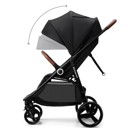 Image of Kinderkraft Grande Plus Kinderkraft Buggy from Birth to 48.5 lb, one-Hand Folding, Reclining Position, Large Canopy with Window, All 4 Wheels dampened, Spacious seat, Black