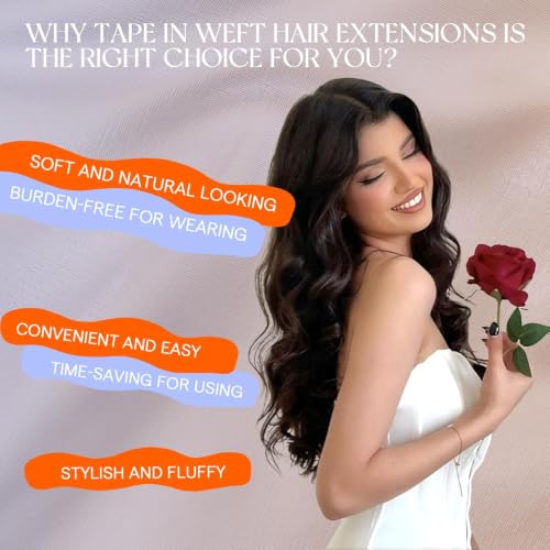 Image of Full Shine Tape in Weft Hair Extensions, Jet Black 18 Inch
