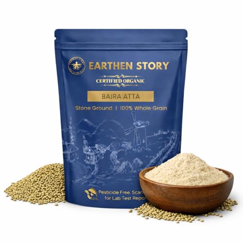 Earthen Story Certified Organic Bajra Flour 800g | Lab Tested for 250+ Pesticides | NPOP Approved & Traceable | 100% Whole Grain, Stone Ground, Pearl Millet Flour | Gluten Free Bajra Atta