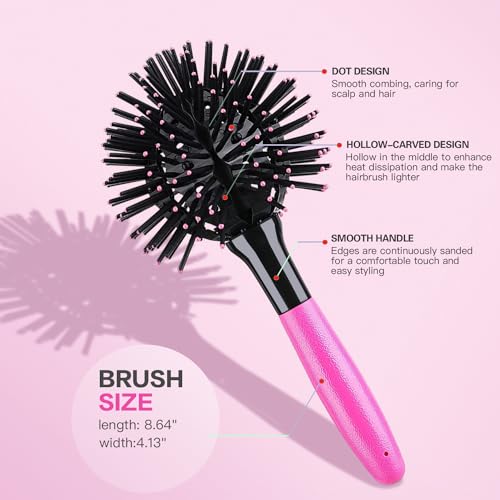 3D Bomb Curl Hair Brush 360° Round Styling Hair Brush Detangling Hairbrush Spherical Ball Brush Salon Round Hair Curling Curler and Wide Tooth Comb for Curly/Long/Wet/Dry Hair