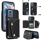 Dibosom Luxury Wallet Case for Motorola Moto G Play 2024 4G with Thin Slim Flip Purse & Shoulder Strap,PU Leather Credit Card Holder Stand Accessories Cell Phone Cover for XT2413V XT2413-1 64GB Black