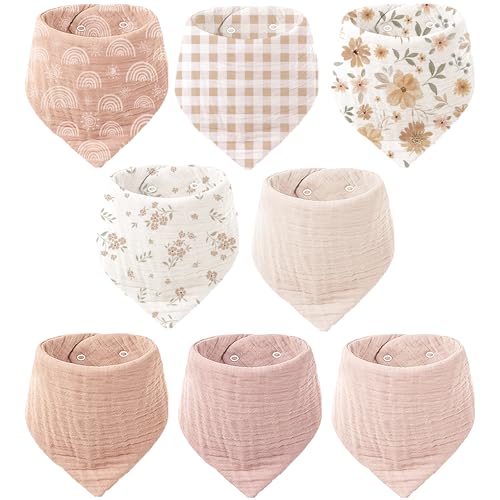 Image of Konssy 8-Pack Muslin Baby Bibs, Absorbent Bandana Drool, 100% Cotton Unisex Baby Bibs for Teething and Drooling