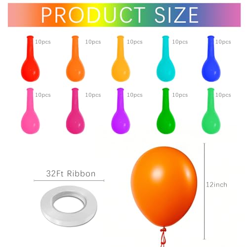 Image of Balloons Assorted Colors Rainbow Decorations 100 Pack 12 inch Round Bright Latex Colorful Balloons for Birthday Baby Shower Wedding Party Birthday Decorations Supplies Arch Garland