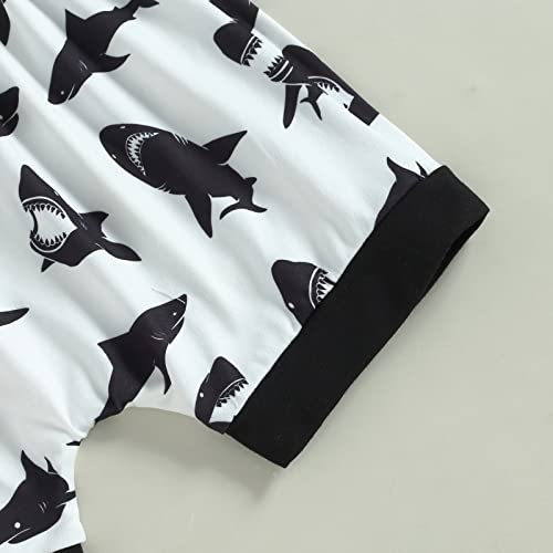 Toddler Baby Boys Clothes Set Summer Sleeveless T-Shirt Shark Shorts 2Pcs Little Kids Outfits (Black & White Set,3-4 Years) #TOP5
