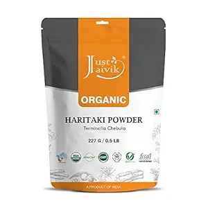 Just Jaivik Organic Haritaki Powder - Terminalia Chebula -227g / 0.5 LB - USDA Certified Organic - An Ayurvedic Herb for Detoxification & rejuvenation for Vata