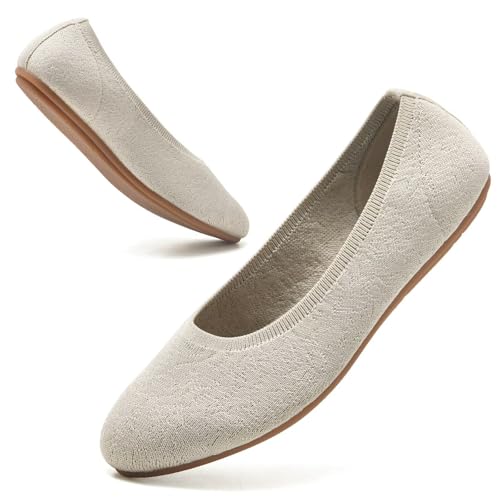Image of Puxowe Women's Ballet Flats Breathable Knit Slip On Comfortable Round Toe Walking Shoes with Arch Support Insole for Work