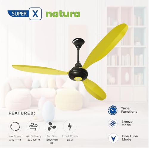 Image of Superfan Super Natura BLDC Ceiling Fan 1200mm | 35W 5 Star | 385 RPM 230 CMM High Speed | Remote Control | 5 Year Warranty | Energy Saving | 90-300V Wide Voltage (Mustard)