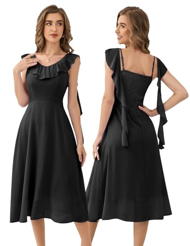 Image of HomRain Chiffon Casual Beach Dresses for Women 2025 Summer Sleeveless, Cocktail Ruffle Wedding Guest Midi Dress for Church