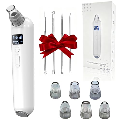 Vacuum Blackhead Remover Pore Cleaner with Heat & Red Light 5 Suction Levels Nose Pore Cleaner USB-C Rechargeable with LED Display, 6 Probes & Bonus Blemish Extractor Tools, Skincare Gift for Women