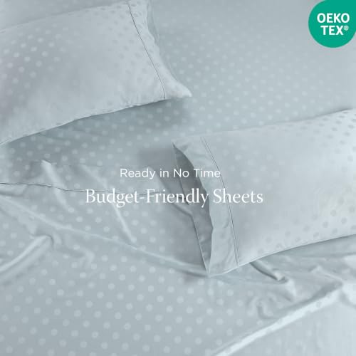 Image of Threadmill 300 Thread Count Cotton Queen Sheet Set, Sateen, Jacquard Damask | 100% Cotton, Sateen Weave, Jacquard Damask Pattern, 4-Piece Set, 16 inch Deep Pocket, Cooling, Pill-Resistant, OEKO-TEX Certified