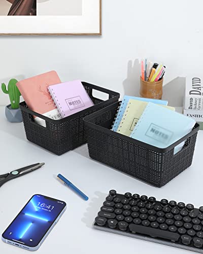 Set of 6 Plastic Storage Baskets Pantry Organization and Storage Containers Organizer Bins Small Baskets for Shelves Drawers Desktop Closet Playroom Classroom Office, Black - Thumbnail 4