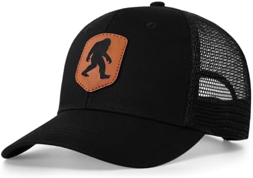 Mesh Bigfoot Hat Leather Cap for Men- Great Snapback Closure Sasquatch Hat for Hunting & Hiking