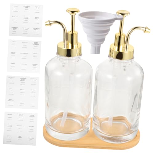 SOLUSTRE 2pcs Pump Dispenser Bottle Transparent Soap Dispenser for Hand Soap Shampoo Compact Bathroom Kitchen with Funnel Labels
