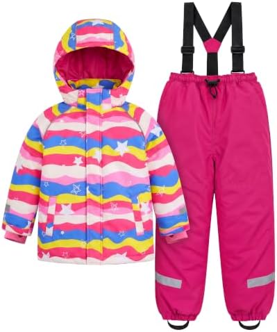 Gogokids Kinder Schneeanzug Split Typ - Kleinkind Wasserdichte Skianzüge mit abnehmbarem Hut und Hose, Thermisch & Atmungsaktiv Stil Skijacke und Hosen Set für Jung Mädchen im Alte