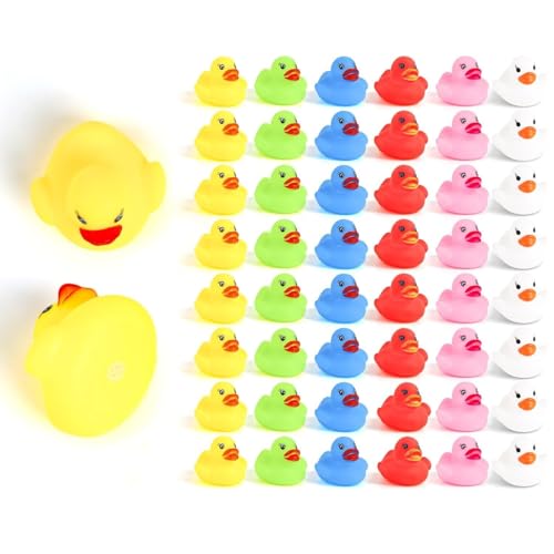 VEYLIN Rubber Ducky, 50pcs Colorful Rubber Duckys Bath Toy for Kids Float and Squeak Mini Yellow Ducks Bathtub Toys for Shower