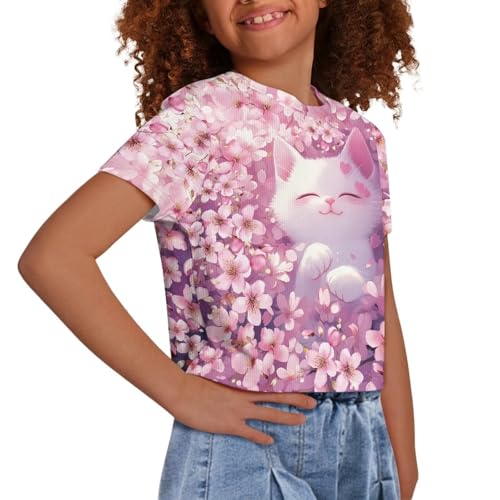 Image of Girls Fashion Crewneck Tee Shirts Casual Short Sleeve Crop Top Summer Outfits 5-14 Years Old