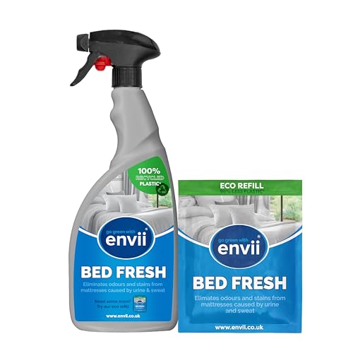 envii Bed Fresh - Natural Mattress Cleaner and Deodoriser - Stain and Urine Remover - Bed Freshener Spray (Trigger Spray + Refill)