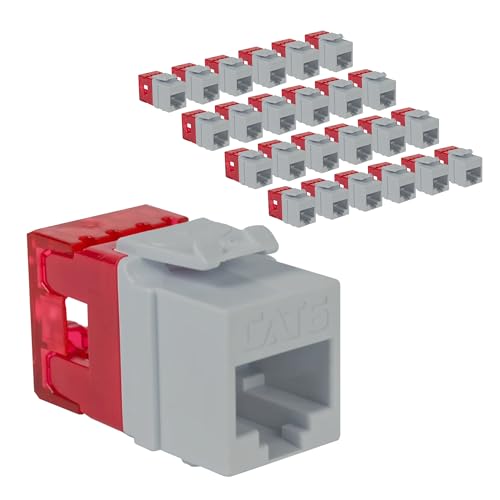 ICC CAT6 Keystone Jack with Slim Profile 180 Degree Punch Down, RJ45 UL Listed PoE++ TAA Compliant for Wall Plate or Patch Panel, Works with JackEasy Termination Tool, White 25 Pack
